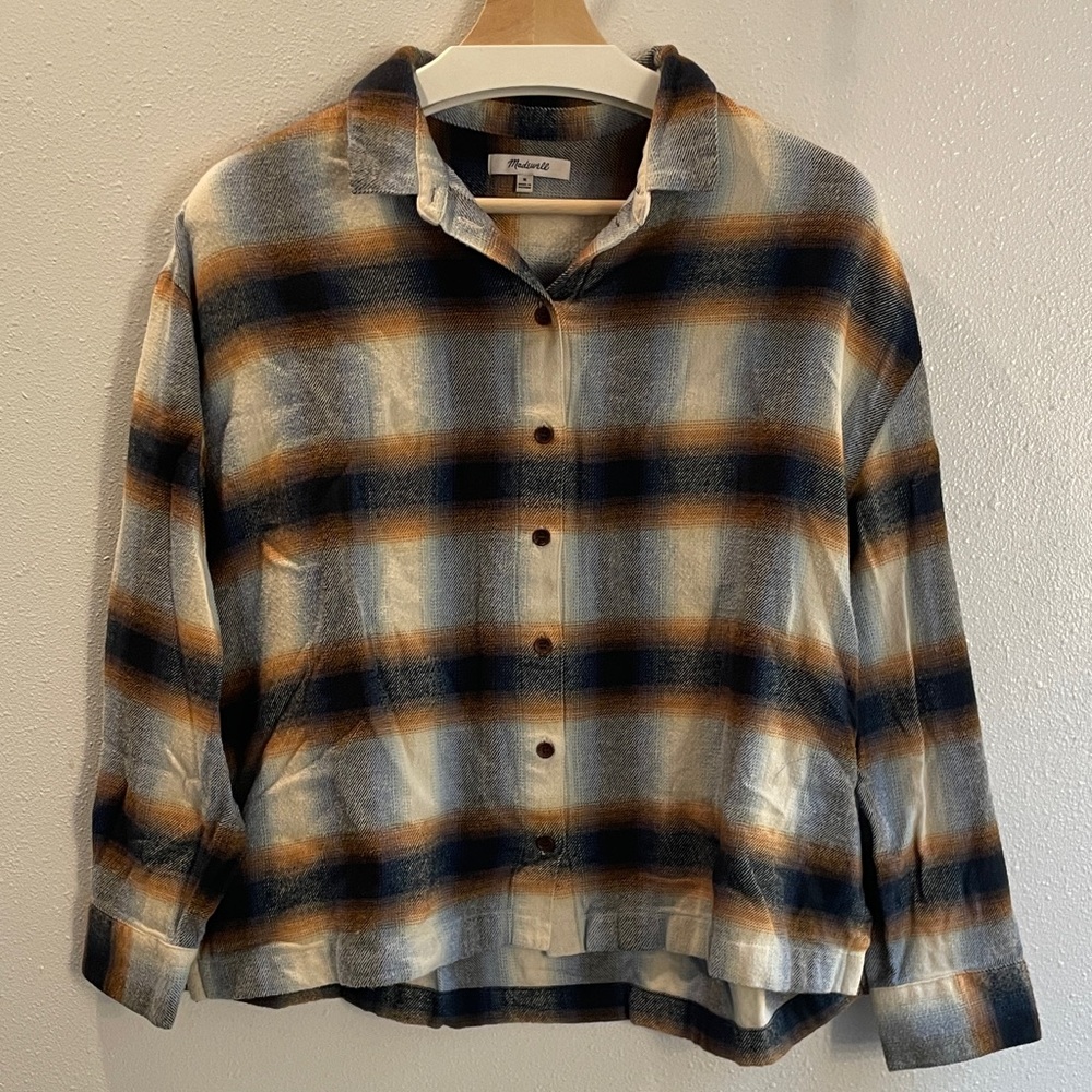 Madewell Blue and Orange Plaid Shirt